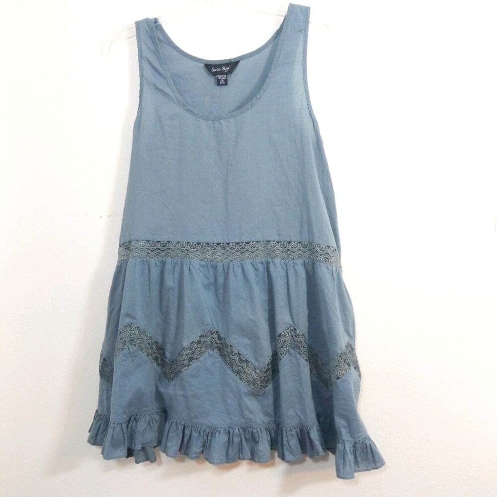 Charlie Paige steel boho lace trim tunic tank top